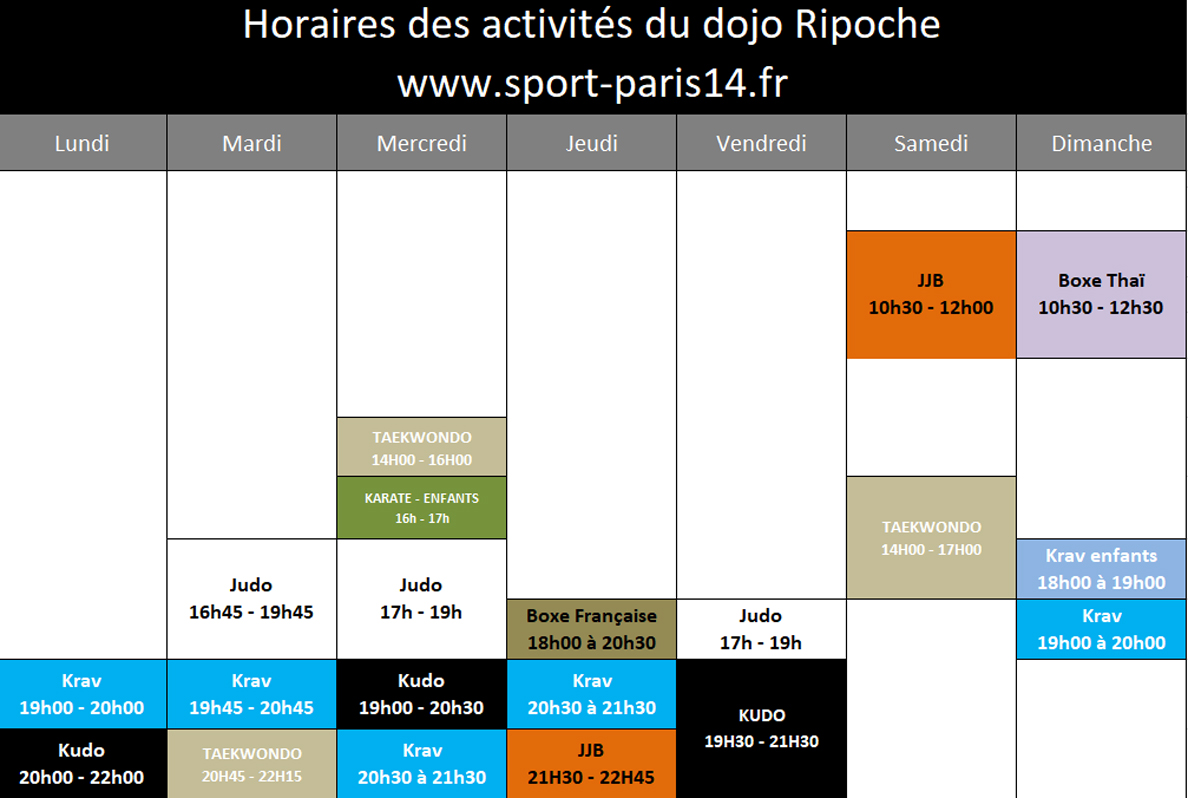 Horaires des cours